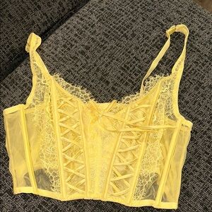 Victoria's Secret Yellow Lace Bra with Corset Design